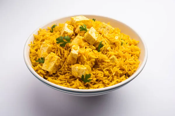 Pulav Paneer Sano Pilaf Con Riso Basmati Servito Una Ciotola — Foto Stock