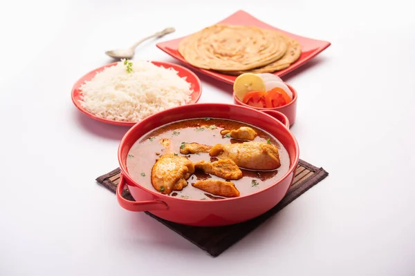 Pollo Tradicional Indio Tikka Masala Curry Servido Con Arroz Laccha — Foto de Stock