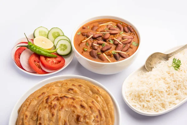 Rajma Curry Nebo Rajmah Masala Podávané Rýží Laccha Paratha — Stock fotografie