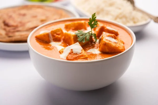 Paneer Butter Masala Cheese Cottage Curry Servi Avec Riz Laccha — Photo