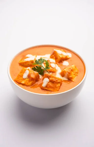 Paneer Butter Masala Lub Cheese Cottage Curry Serwowane Ryżem Laccha — Zdjęcie stockowe