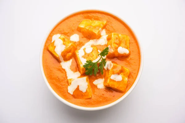 Paneer Butter Masala Eller Cheese Cottage Curry Serveras Med Ris — Stockfoto