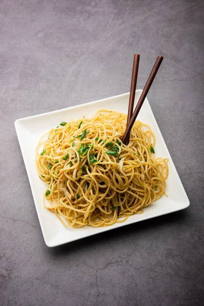 Nouilles Schezwan Légumes Szechwan Nouilles Hakka Chow Mein Est Une — Photo