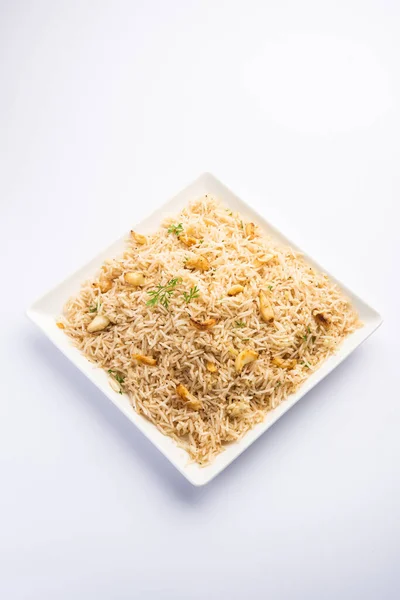 Garlic Fried Rice Pulav Using Basmati Rice Lahsun Served Dal — Stock Photo, Image
