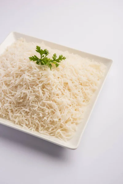 Arroz Basmati Branco Liso Cozido Arroz Cozido Vapor Tigela — Fotografia de Stock