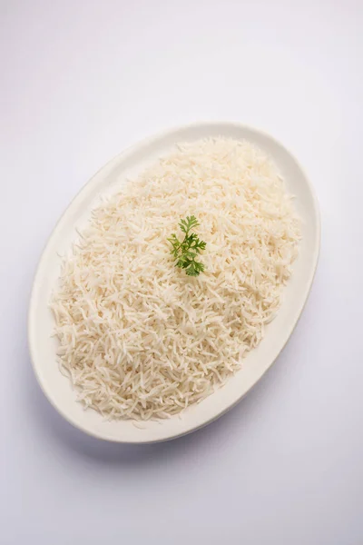 Riz Basmati Blanc Ordinaire Cuit Riz Cuit Vapeur Dans Bol — Photo