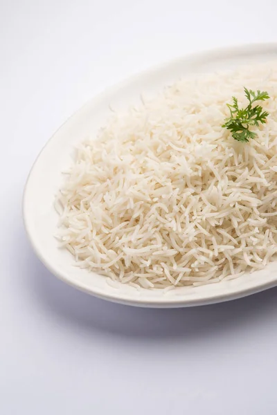 Arroz Basmati Branco Liso Cozido Arroz Cozido Vapor Tigela — Fotografia de Stock