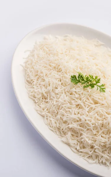 Arroz Basmati Branco Liso Cozido Arroz Cozido Vapor Tigela — Fotografia de Stock