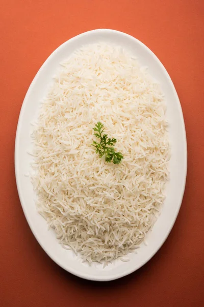 Arroz Basmati Branco Liso Cozido Arroz Cozido Vapor Tigela — Fotografia de Stock