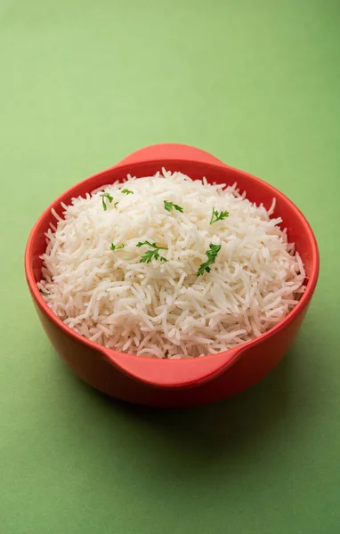 Arroz Basmati Branco Liso Cozido Arroz Cozido Vapor Tigela — Fotografia de Stock