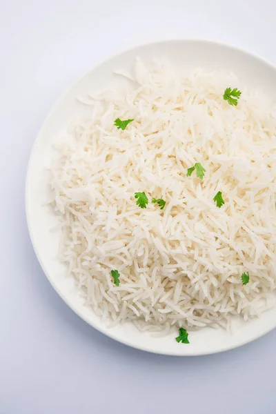 Arroz Basmati Branco Liso Cozido Arroz Cozido Vapor Tigela — Fotografia de Stock