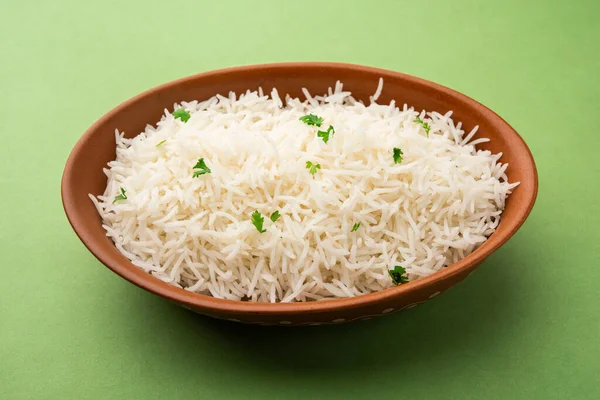 Arroz Basmati Branco Liso Cozido Arroz Cozido Vapor Tigela — Fotografia de Stock