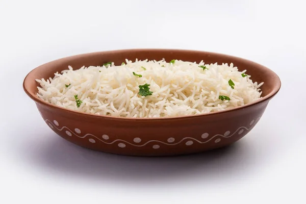 Arroz Basmati Branco Liso Cozido Arroz Cozido Vapor Tigela — Fotografia de Stock