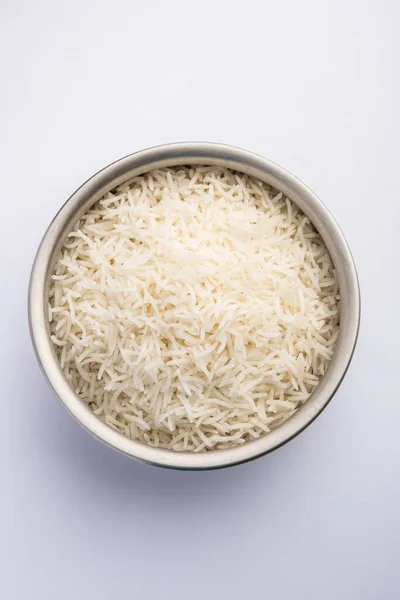 Arroz Basmati Branco Liso Cozido Arroz Cozido Vapor Tigela — Fotografia de Stock