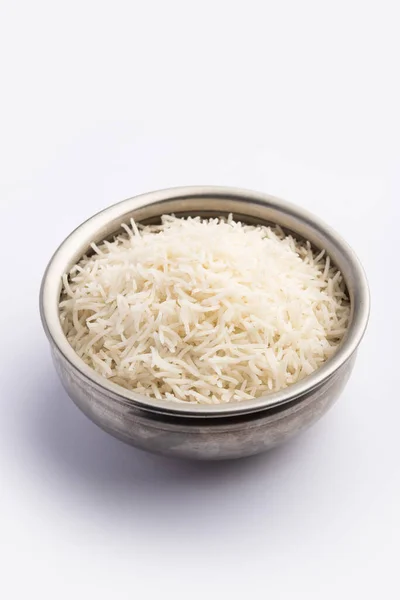 Arroz Basmati Branco Liso Cozido Arroz Cozido Vapor Tigela — Fotografia de Stock