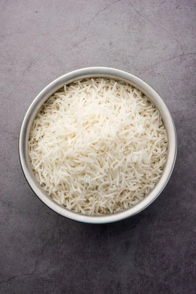 Arroz Basmati Branco Liso Cozido Arroz Cozido Vapor Tigela — Fotografia de Stock