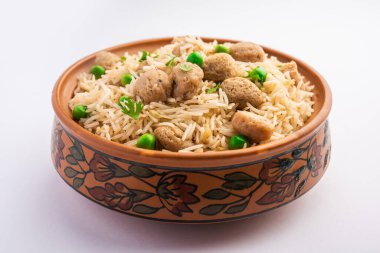 Lezzetli soya pulao ya da pilav veya pulav veya pirinç ya da soya Dobiş bezelye ve fasulye, Hintli ya da Pakistanlı mutfağı ile kızarmış pilav