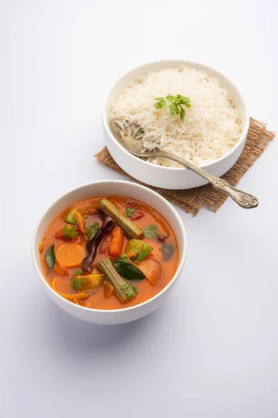 Sambar Rijst Sambar Sadam One Pot Meal Uit Zuid Indiase — Stockfoto