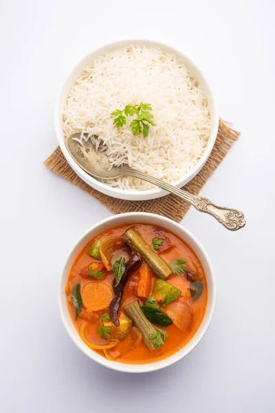 Sambar Rijst Sambar Sadam One Pot Meal Uit Zuid Indiase — Stockfoto