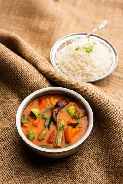 Arroz Sambar Sambar Sadam Uma Refeição Panela Estado Indiano Sul — Fotografia de Stock