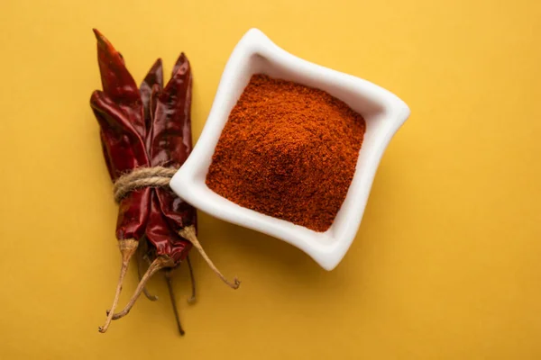 Red Chilli Lal Mirchi Mirch Con Polvere Una Ciotola Malta — Foto Stock