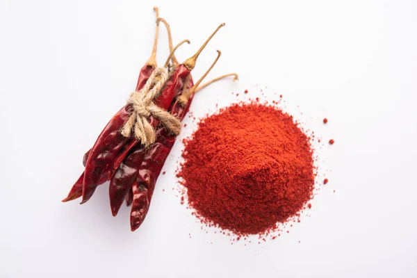 Red Chilli Lal Mirchi Mirch Con Polvere Una Ciotola Malta — Foto Stock