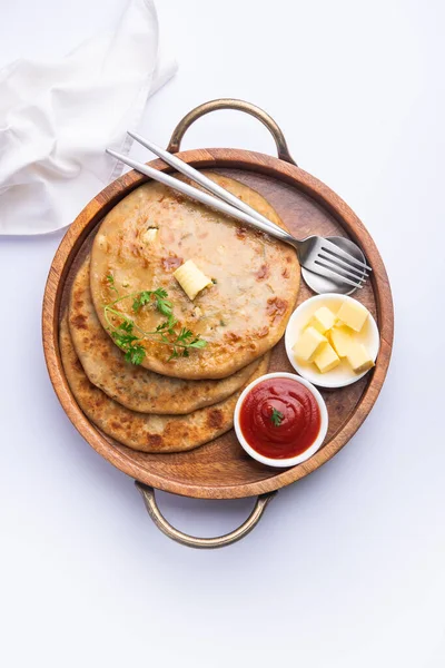 Aloo Paratha Gobi Paratha Potato Cauliflower 요리로 알려진 인도아 대륙에서 — 스톡 사진