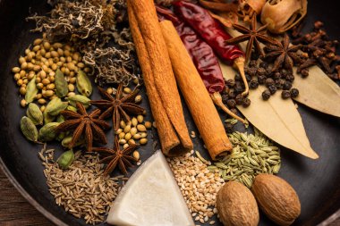 Hint garam masala tozu ve renkli baharatlar. seçici odak