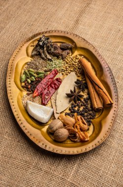 Hint garam masala tozu ve renkli baharatlar. seçici odak