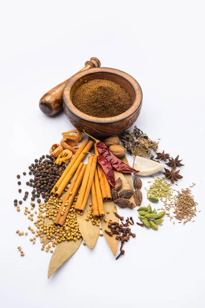 Indiase Garam Masala Poeder Kleurrijke Specerijen Selectieve Focus — Stockfoto