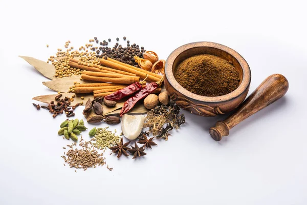 Indiase Garam Masala Poeder Kleurrijke Specerijen Selectieve Focus — Stockfoto