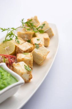 Makhmali ya da Malai Paneer Tikka Kebap yeşil salata ve turşuyla servis edilen bir Kuzey Hindistan başlangıç yiyeceğidir.