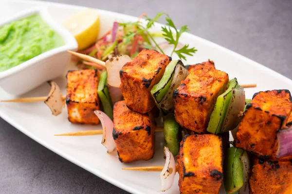 Paneer Tikka Indian Dish Made Chunks Cottage Cheese Marinated Spices — Stock Photo, Image