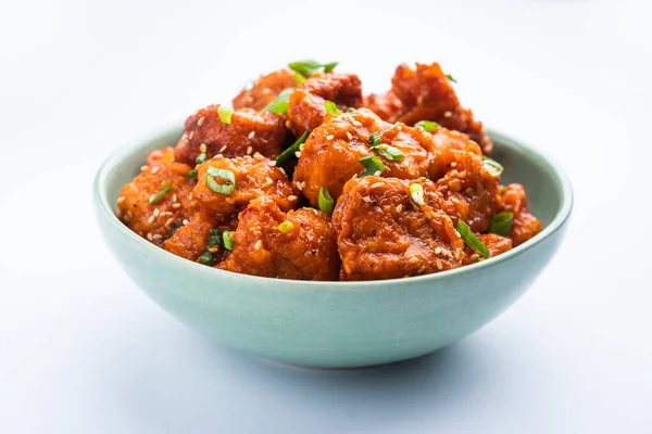 Τσίλι Κοτόπουλο Ξηρό Είναι Ένα Δημοφιλές Ινδο Κινέζικο Πιάτο Κοτόπουλο — Φωτογραφία Αρχείου