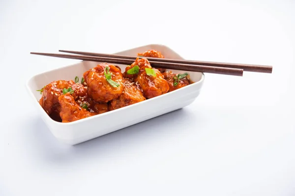 Chilli Pollo Seco Plato Popular Indochino Pollo Herencia China Hakka — Foto de Stock