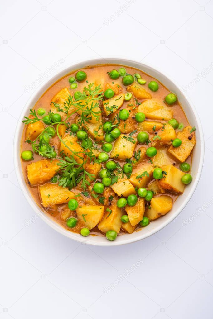 Aloo mutter is a Punjabi dish from the Indian subcontinent which is made from potatoes and peas in a spiced creamy tomato based sauce