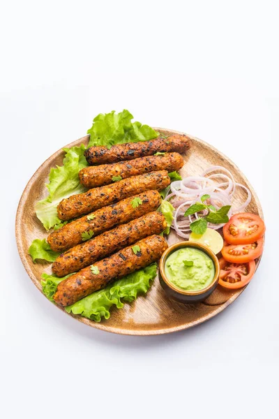 Seekh Kabab Base Pollo Macinato Keema Montone Servito Con Chutney — Foto Stock