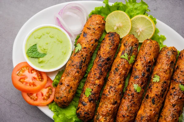 Seekh Kabab Base Pollo Macinato Keema Montone Servito Con Chutney — Foto Stock