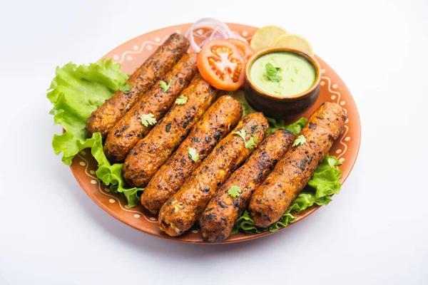 Seekh Kabab Base Pollo Macinato Keema Montone Servito Con Chutney — Foto Stock