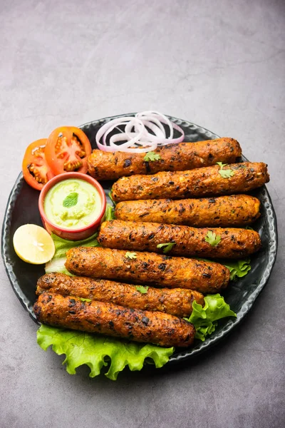 Seekh Kabab Base Pollo Macinato Keema Montone Servito Con Chutney — Foto Stock