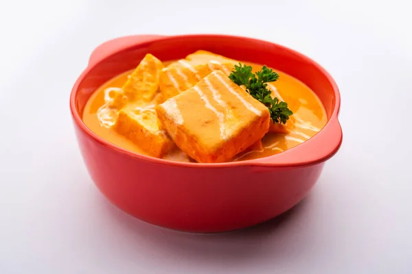 Paneer Butter Masala Veya Cheese Cottage Curry Paneer Baharatlar Soğanlar — Stok fotoğraf