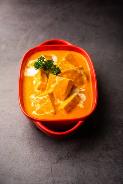 Paneer Butter Masala Veya Cheese Cottage Curry Paneer Baharatlar Soğanlar — Stok fotoğraf