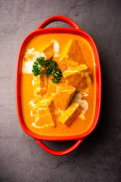 Paneer Butter Masala Veya Cheese Cottage Curry Paneer Baharatlar Soğanlar — Stok fotoğraf