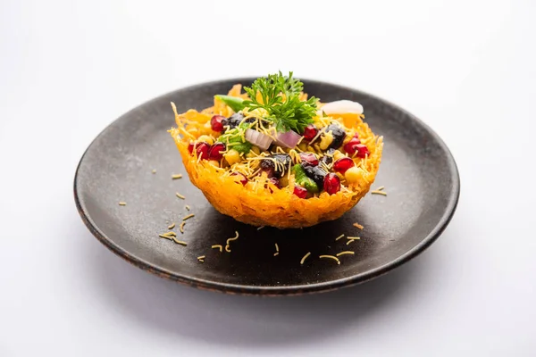 Aloo Tokri Chaat Potato Basket Chat Ripiena Katori Chat — Foto Stock