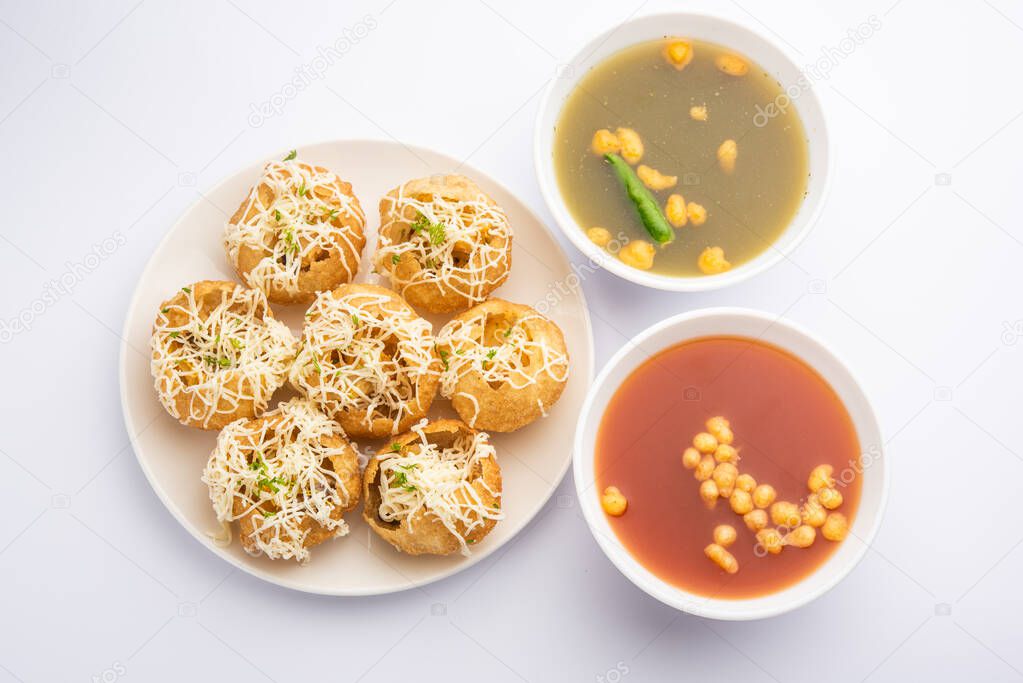 Cheese Puchka Indian Chat with lots of Cheese in Golgappe Panipuri Waterballs