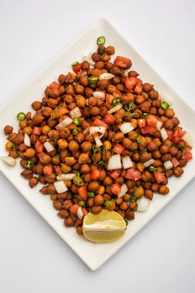 Chola Chana Chaat Oder Schwarz Chana Chaat Mit Zitrone — Stockfoto