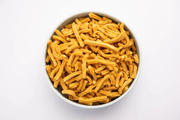 盐渍Soya Sticks是印度的一种小吃 是手工制作的 — 图库照片