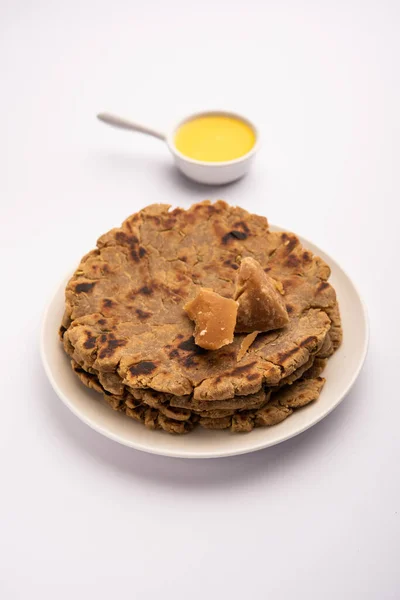 Dulce Roti Hecho Harina Arroz Jaggery Ghee Gud Roti Gur — Foto de Stock