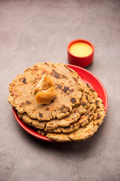 Dulce Roti Hecho Harina Arroz Jaggery Ghee Gud Roti Gur — Foto de Stock