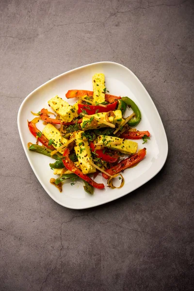 Paneer Jalfrezi Quark Mit Paprika Und Zwiebeln Gekocht — Stockfoto